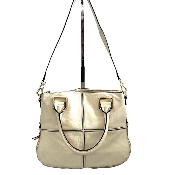 Vince Camuto Beige Leather Expandable Tote Purse - Picture 2 of 12